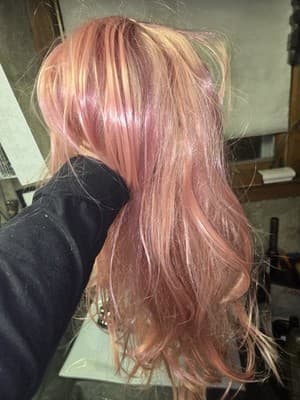 Women's Straight Wig 28 Inches Long with Bangs Pink,Synthetic Wig