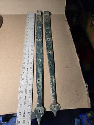 2 Large Antique 1800s Strap Hinges Wrought Iron Door Hardware 24.5" & 23.5"