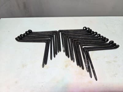 Vintage Hammered Hand Forged Black Wrought Iron L Shaped Screw Hooks Lot Of 18