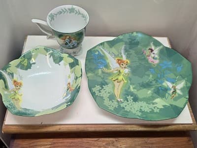 New Rare Disney Fairies by Royal Doulton 3 Piece Set Mug/Plate/Bowl *Hand Signed