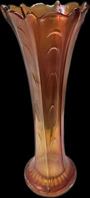 Vintage Orange Iridescent Carnival Glass 10 inch Vase Trumpet Flared Art Glass