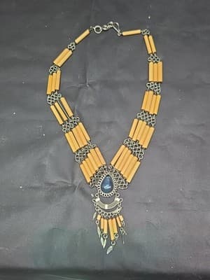 Vintage Native American Bamboo & Stone Necklace c1970s. Bohemian