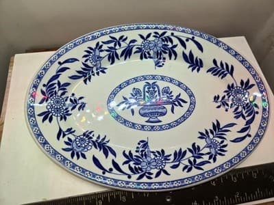 Vintage Sterling China 'Delph' Blue & White Restaurant Ware Oval Serving Platter