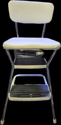 Vintage Cosco Kitchen Step Stool Flip-Up Seat Chrome Vinyl Garage Utility Tools