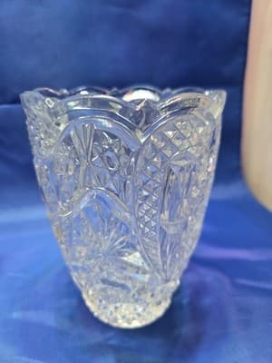 Antique US Glass Co 15150 Art Cut Vase Pinwheel Hobstar EAPG Marked U 1913