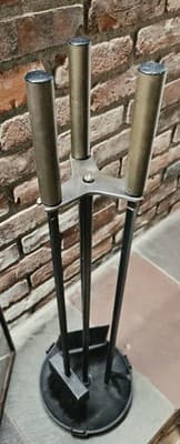 Vintage MCM Mid Century Modern Fireplace Tool Set Brass Cylinder Handles Seymour