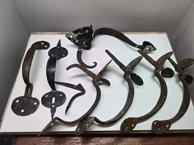 LOT Of ANTIQUE WROUGHT IRON DOOR HARDWARE 1800-1900 Door Handles- Suffolk