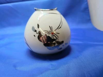 Antique RS Germany Porcelain Miniature Bud Vase Silver Trim Hand Painted Art...