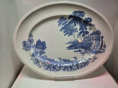 Vintage Swinnertons The Ferry Blue White Oval Serving Platter 15” Staffordshire