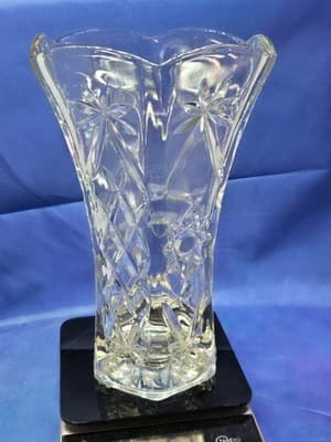 VTG Anchor Hocking EAPC Clear Glass Vase Early America Prescut Star of David 10"