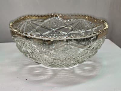 Vintage Pressed Glass Bowl W/ Gold Accents