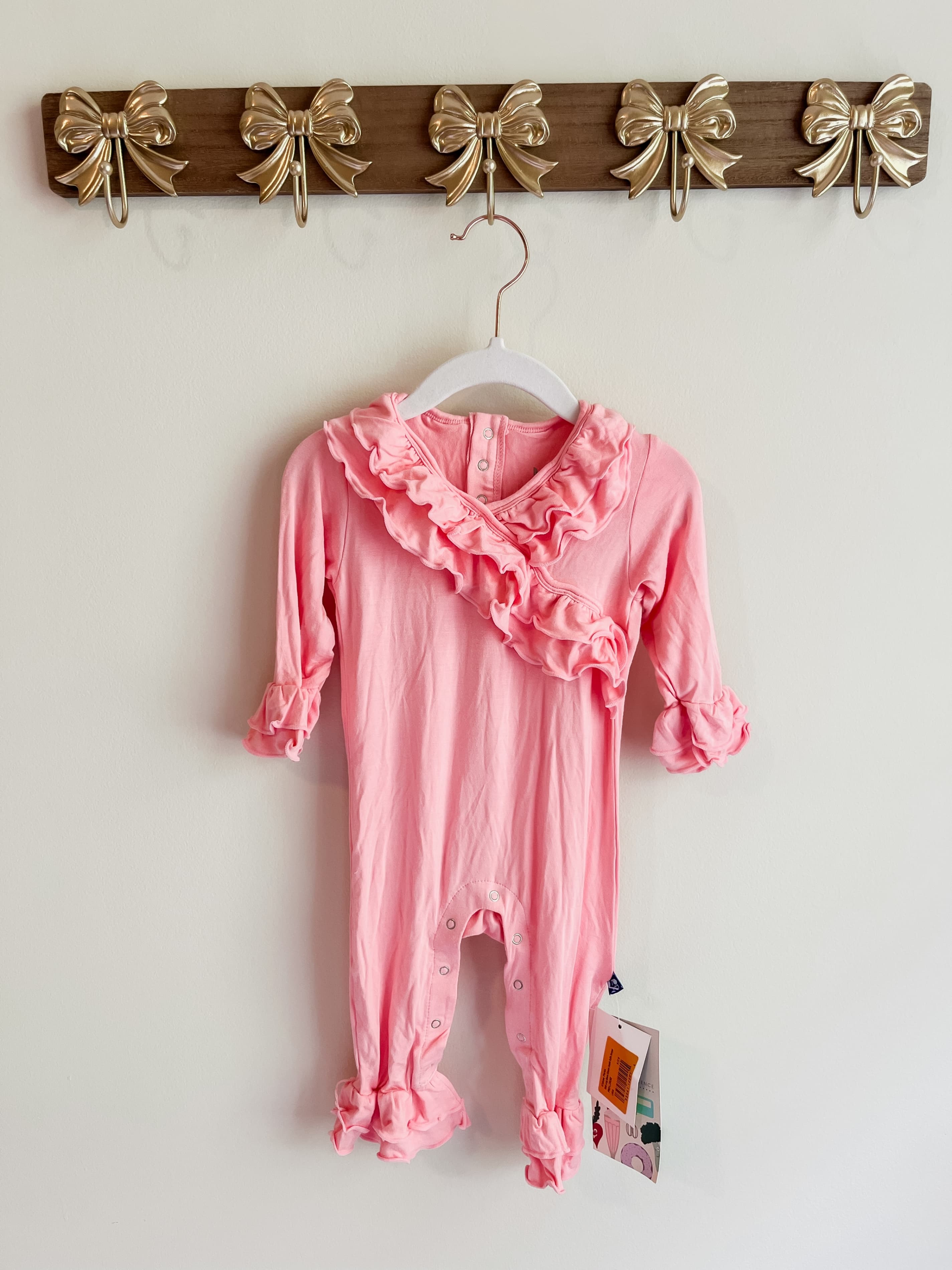 Kickee Pants NWT girls size 6-12 months Pink Ruffled Baby Romper