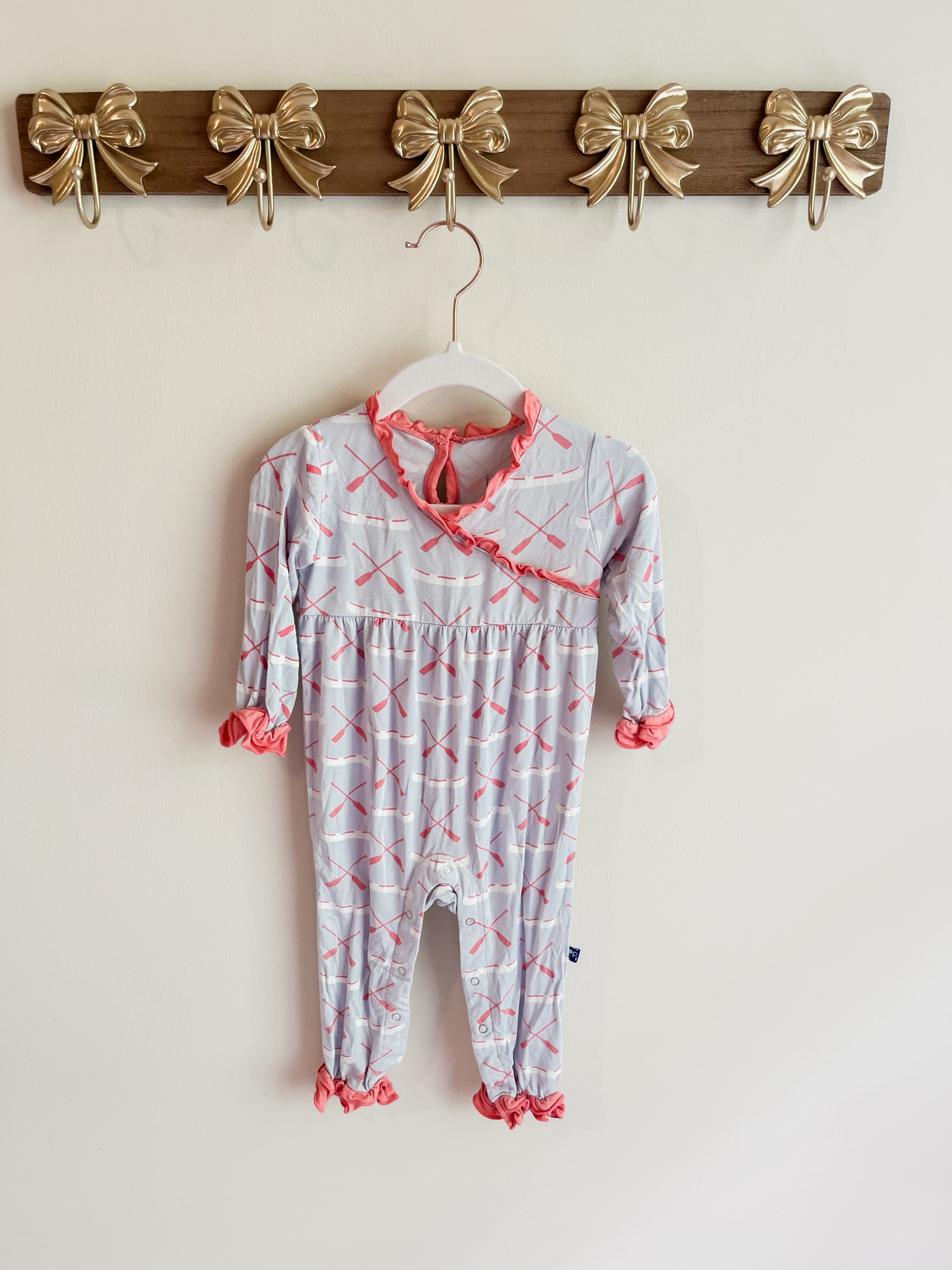 Kickee Pants size 6-12 months Baby Romper with Pink Trim and Paddle Print