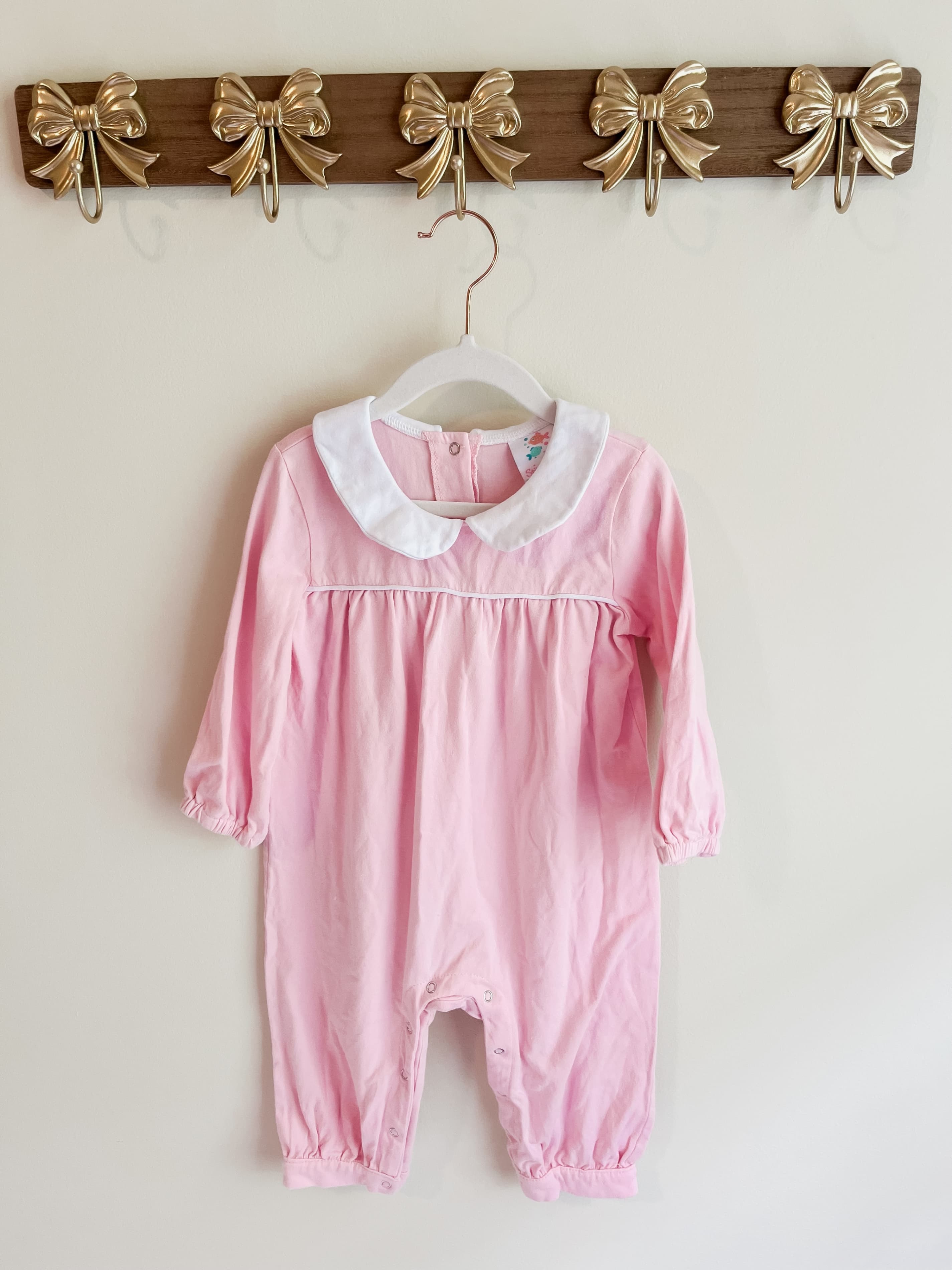 Stitchy Fish girls 2T Pink Baby Romper with White Collar