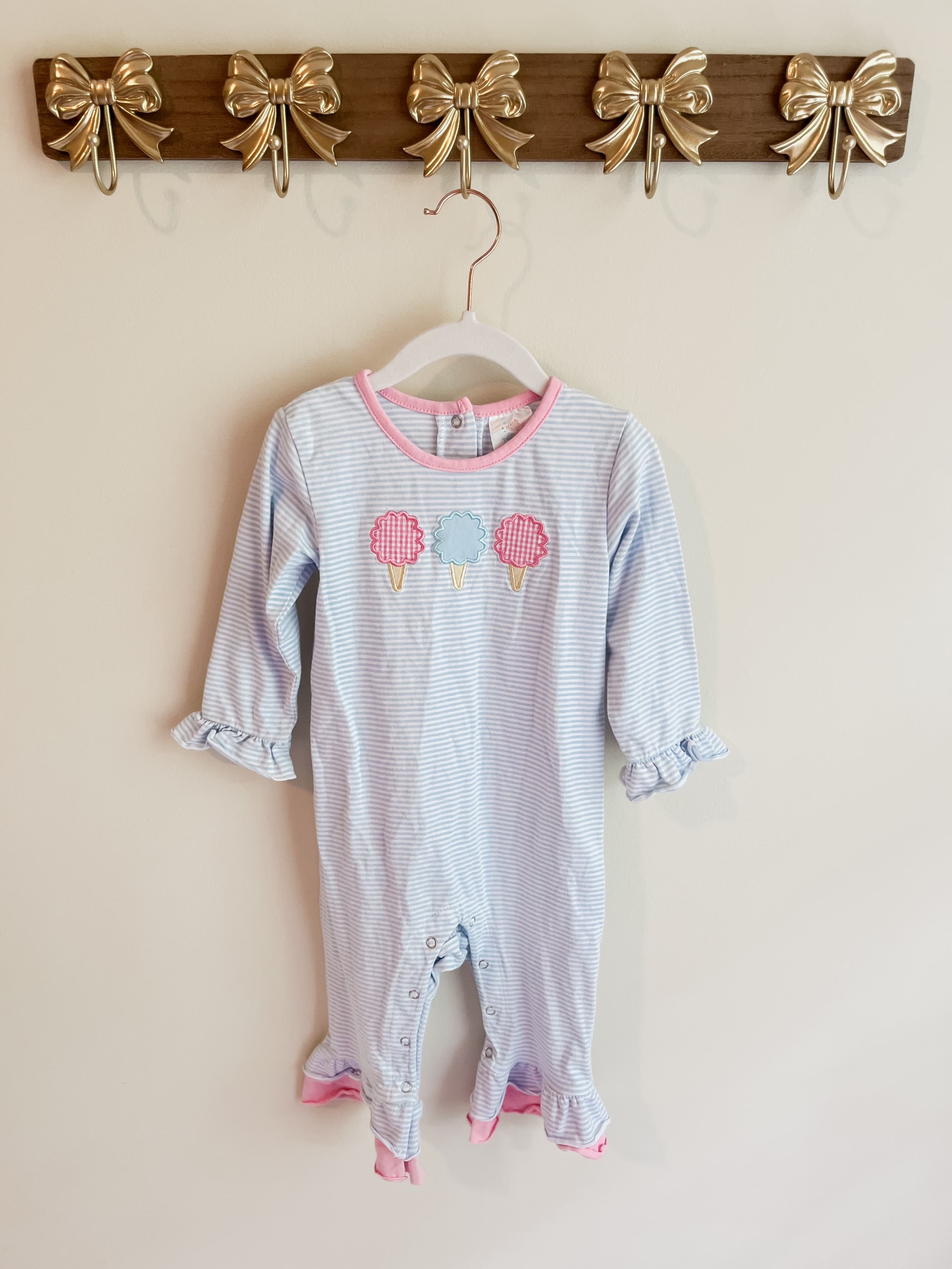 Stitchy Fish girls 24 months Striped romper with Ice Cream Design