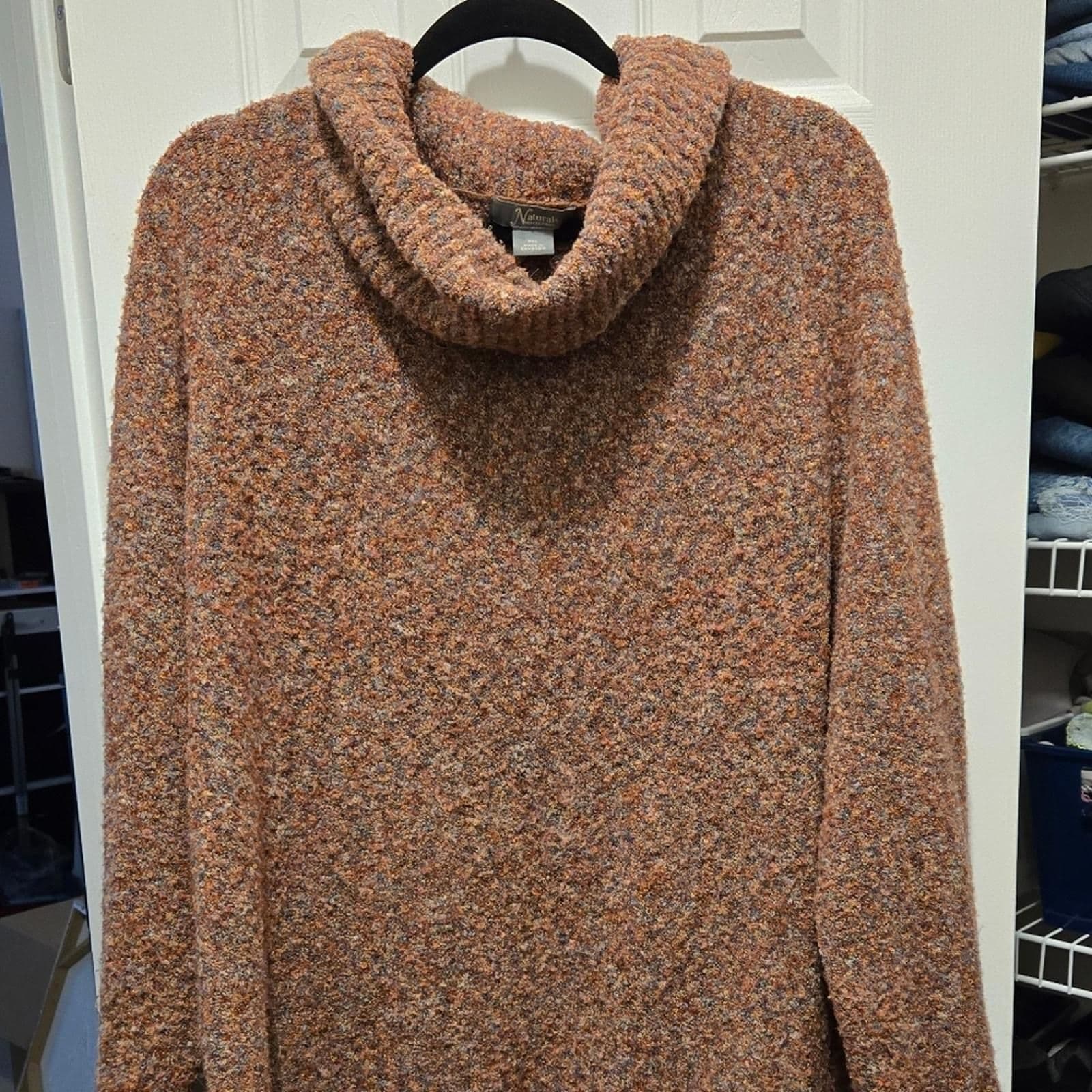 Natural Reflections Heathered Beige Chunky Knit Cowl Neck Sweater