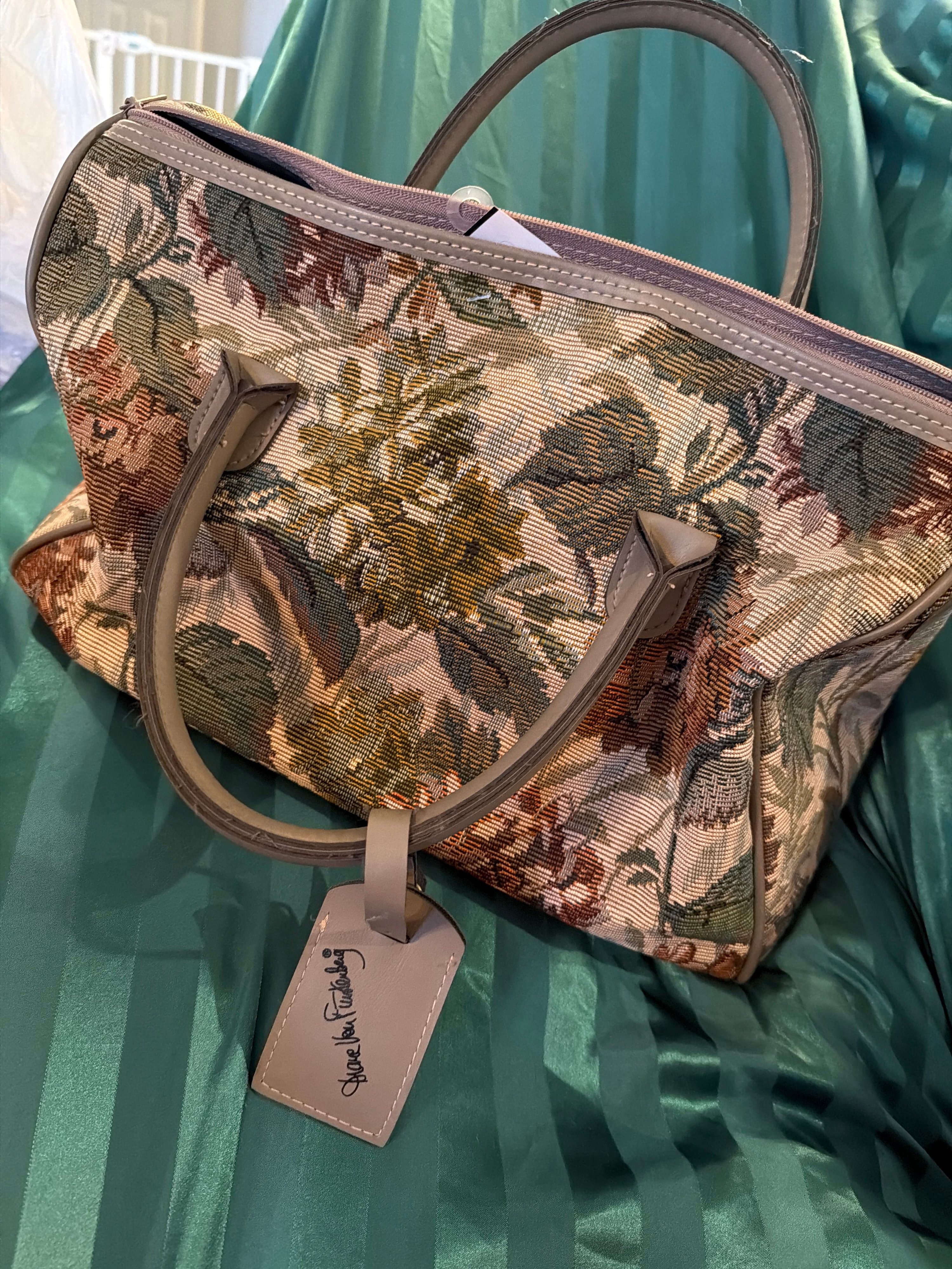 VINTAGE Diane von Furstenberg Floral Tapestry Baguette Handbag