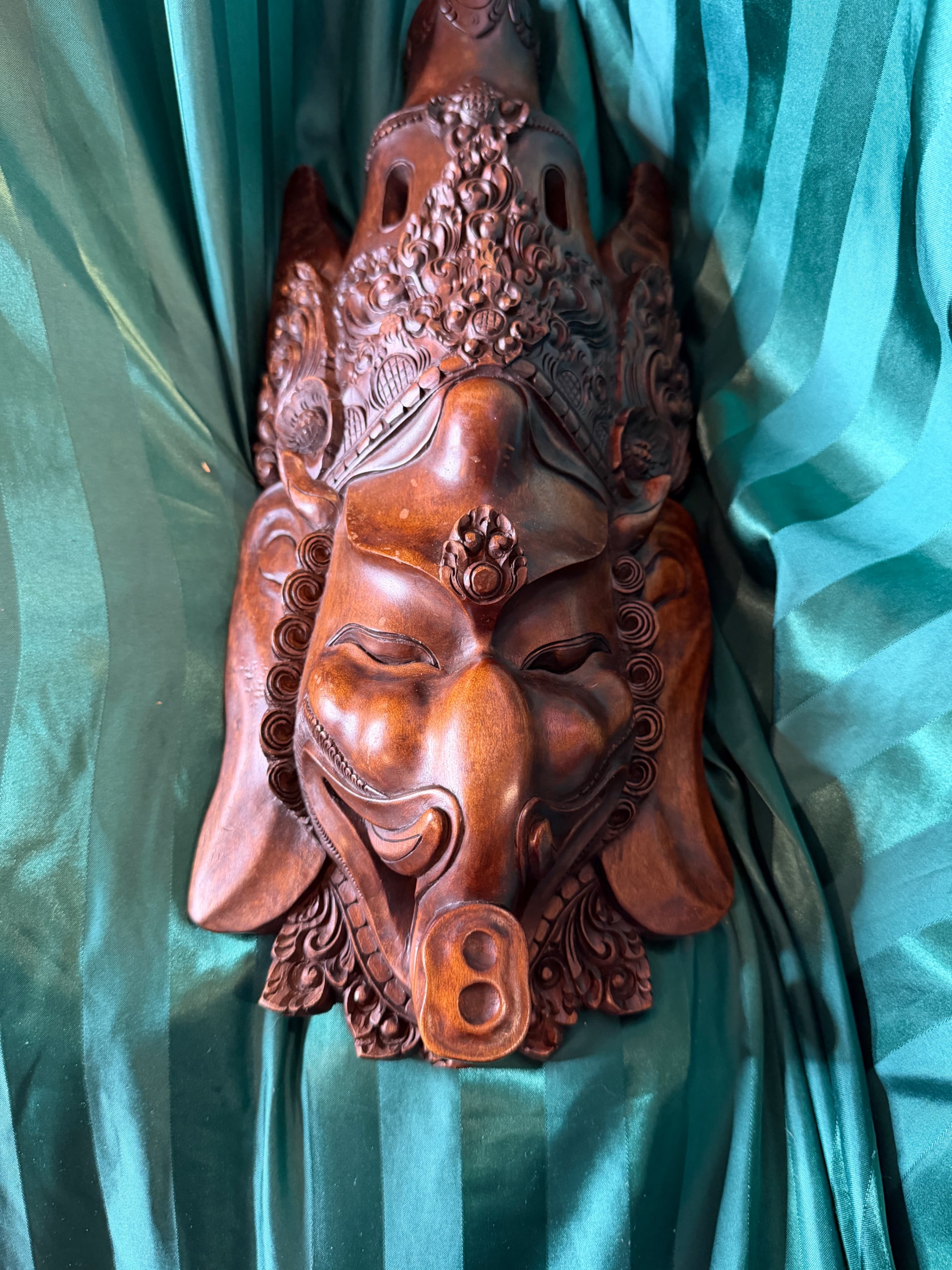 Hand-Carved Wooden Ganesha Wall Mask