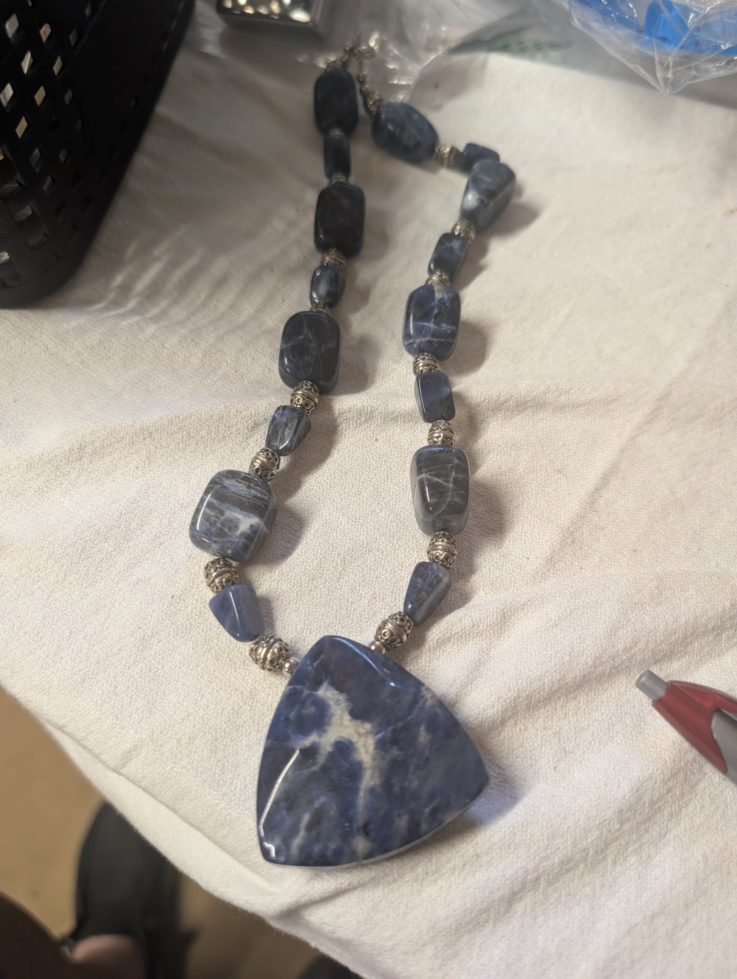 Sodalite Beaded Necklace with Large Pendant