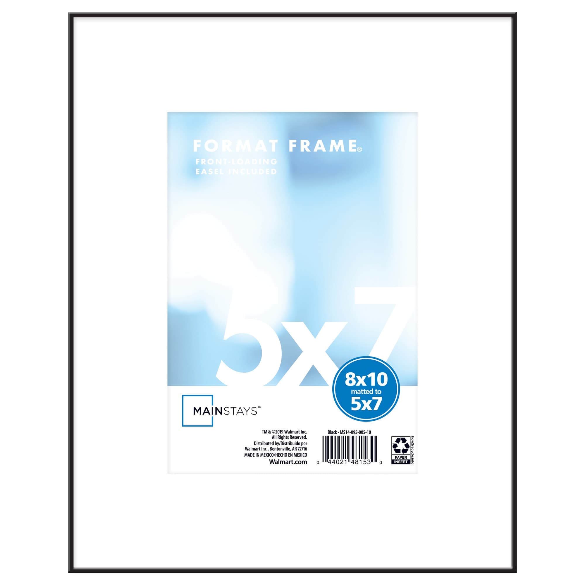 Mainstays 8x10 Matted to 5x7 Front Loading Picture Frame Black