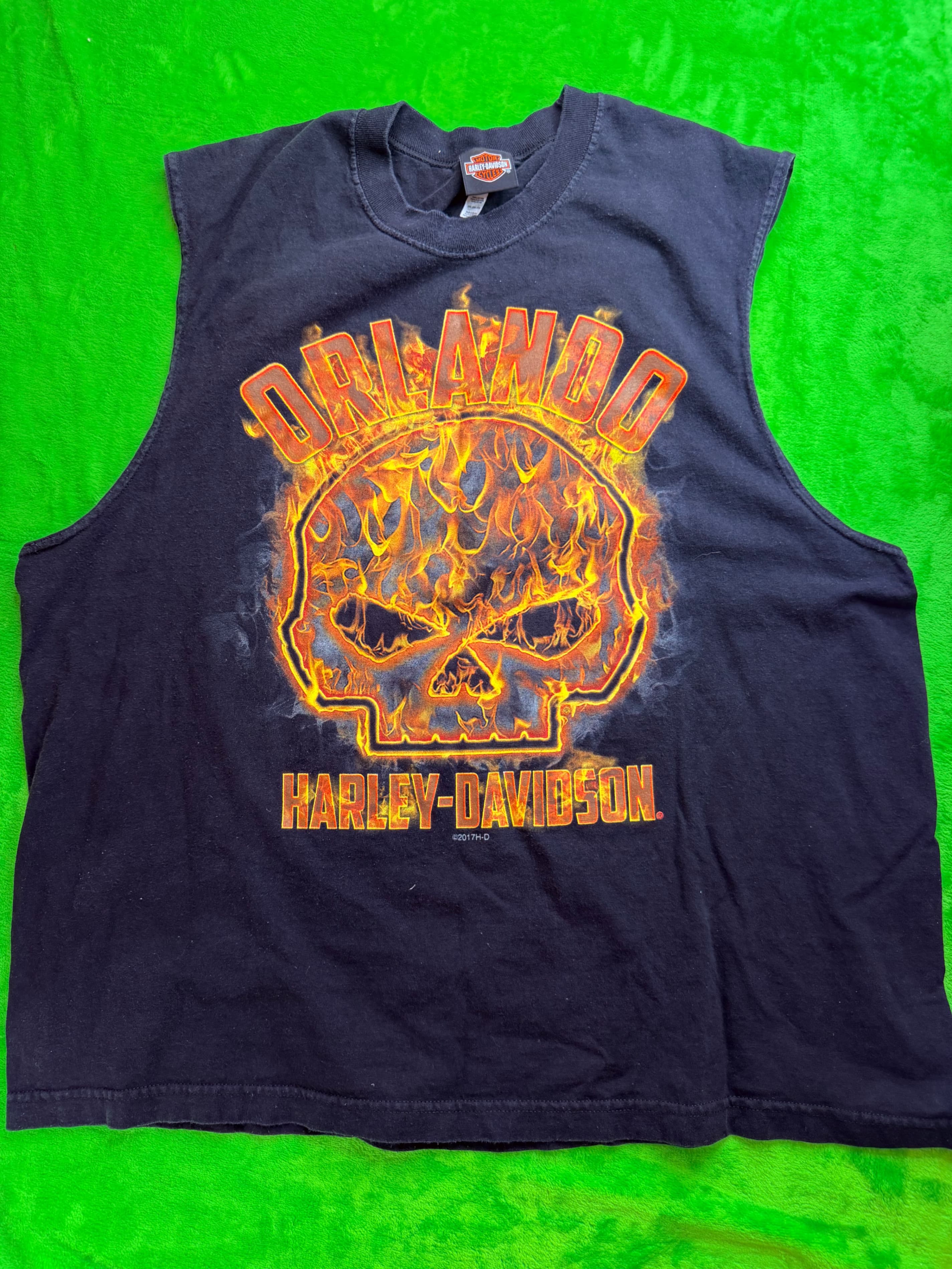 Harley-Davidson Orlando FL Willie G Skull Flames Muscle Tee Black Sz 2XL