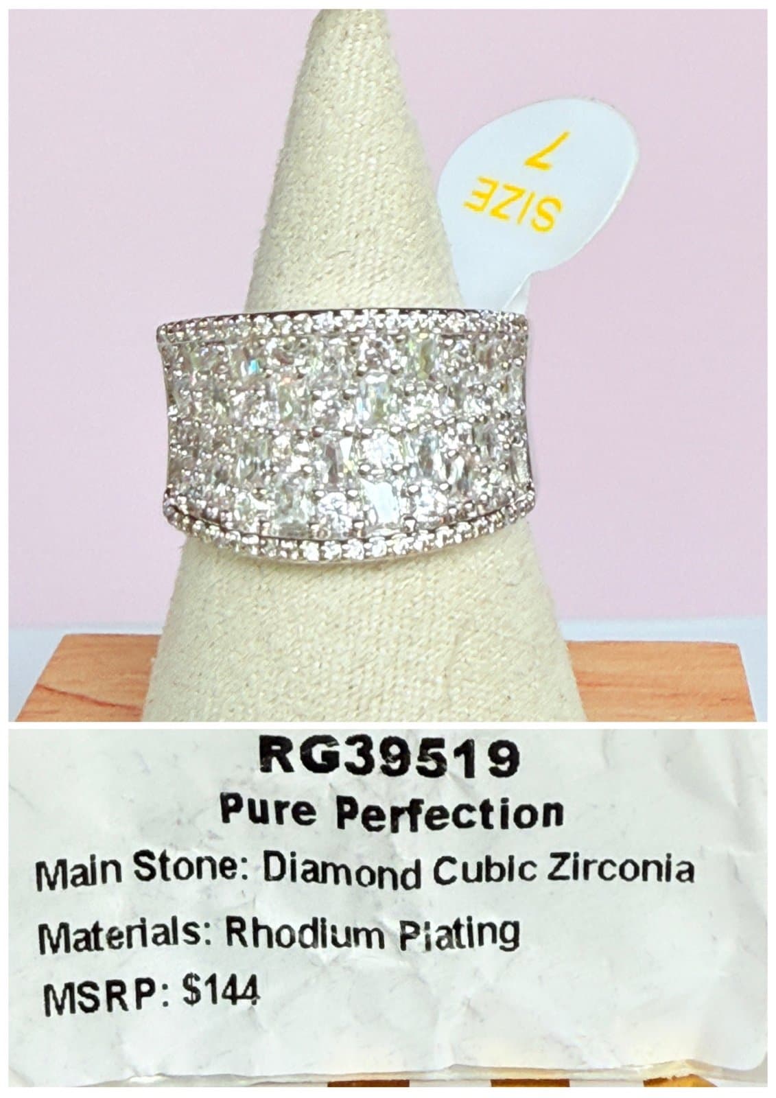 Bomb Party April 2025 RG31519 "Pure perfection" Diamond CZ Rhodium Size 7