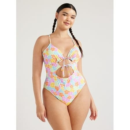 No Boundaries Juniors’ Cut-Out Floral One-Piece Swimsuit Size M 7-9