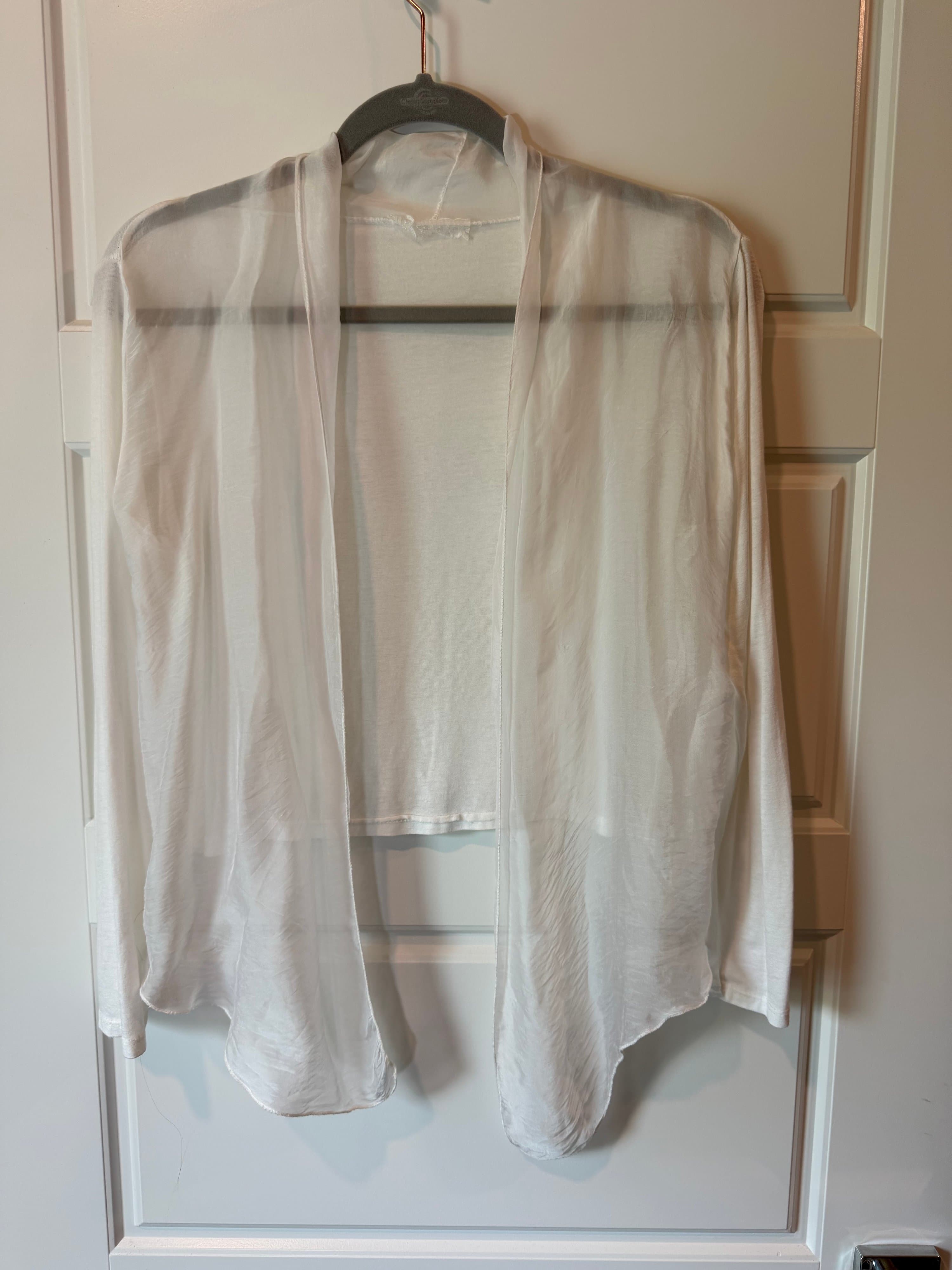 Sheer Open Front Cardigan White
