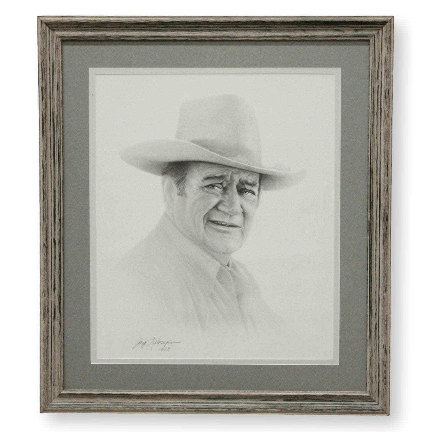 Framed Print - John Wayne Pencil Sketch by Gary Saderup