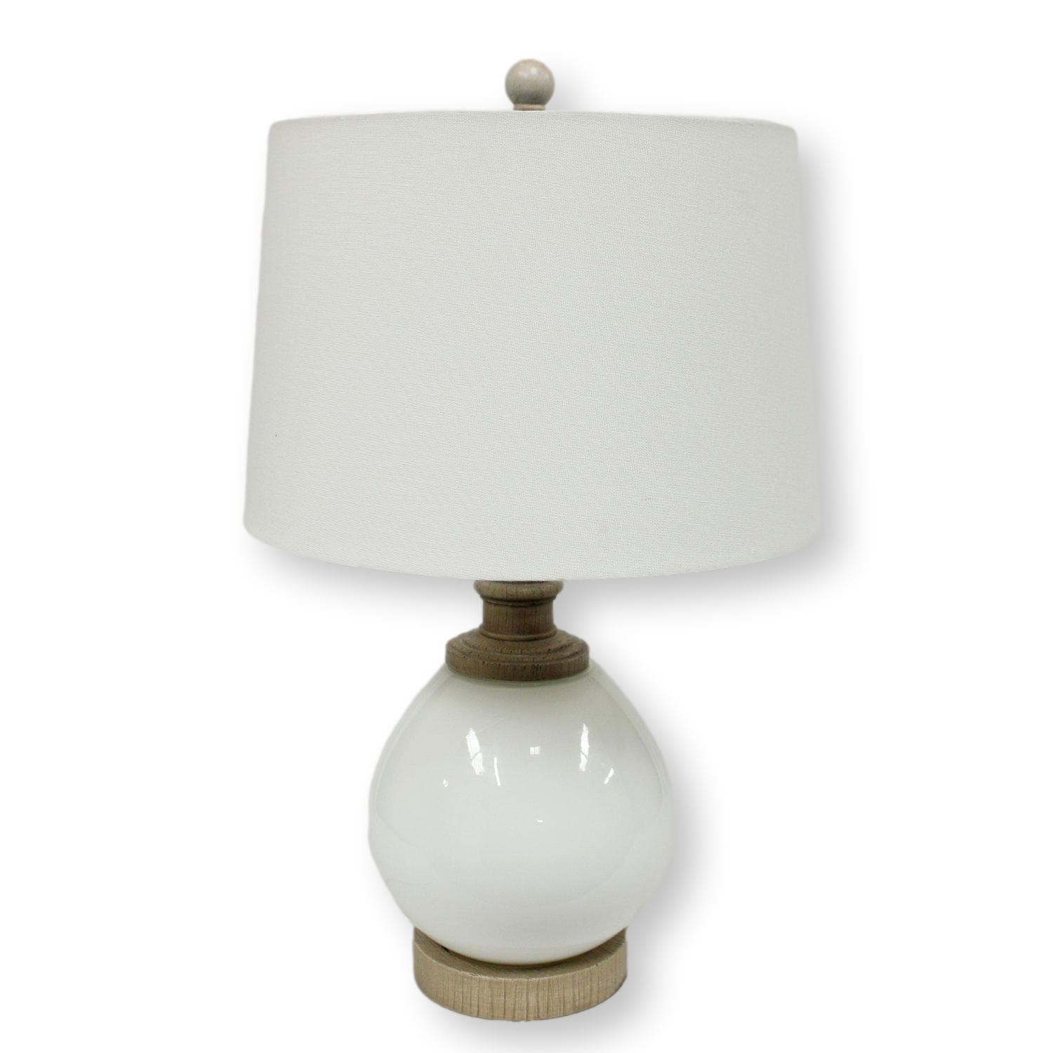 White Glass Globe Table Lamp w/Wood Accents