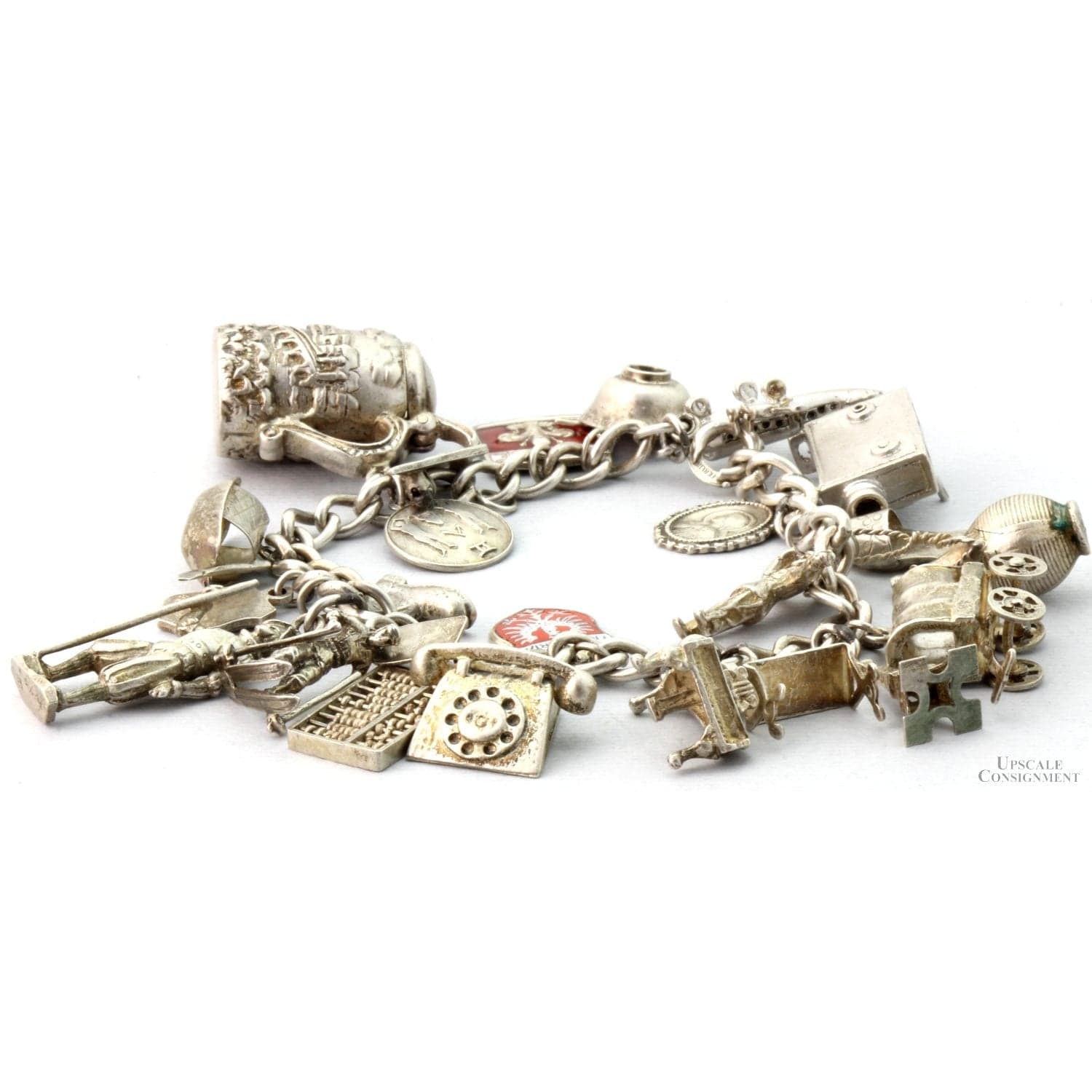 Sterling Silver Charm Bracelet & Mixed Silver Purity Charms - Size 6.5