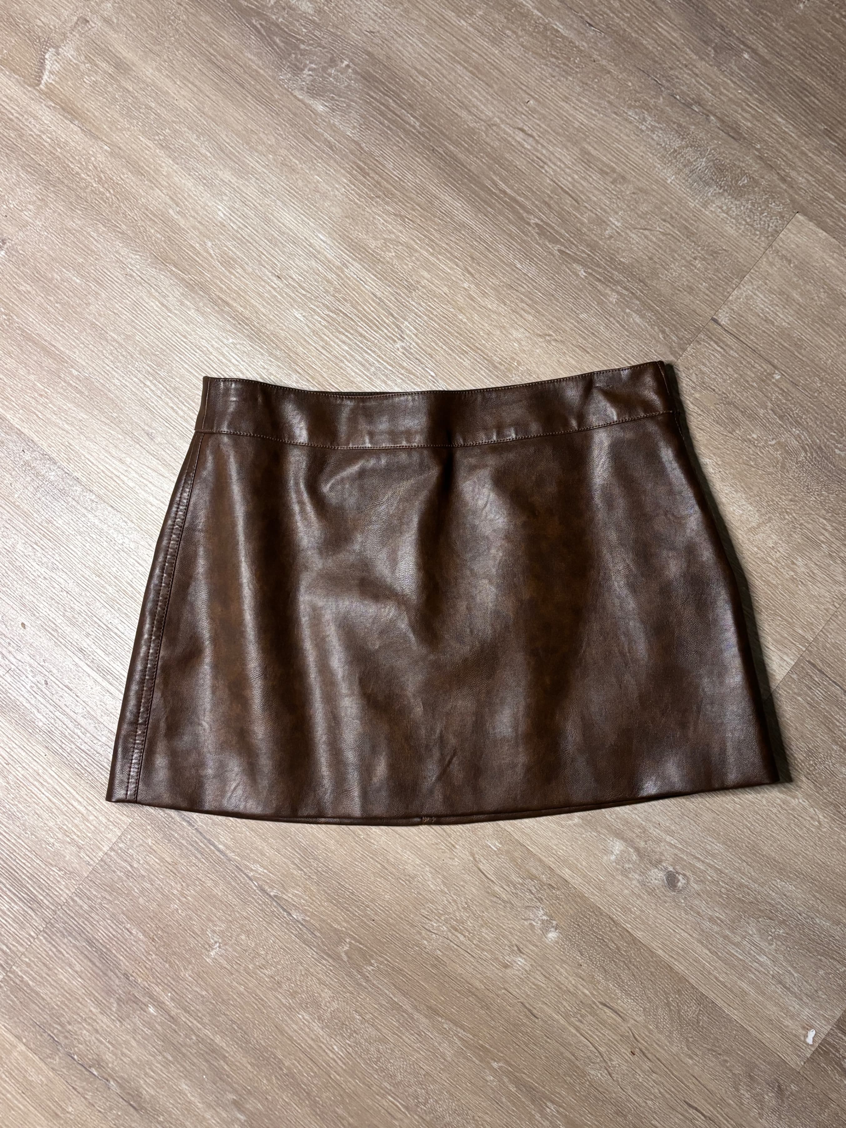 Fashion Nova Brown Faux Leather Mini Skirt with Side Zipper