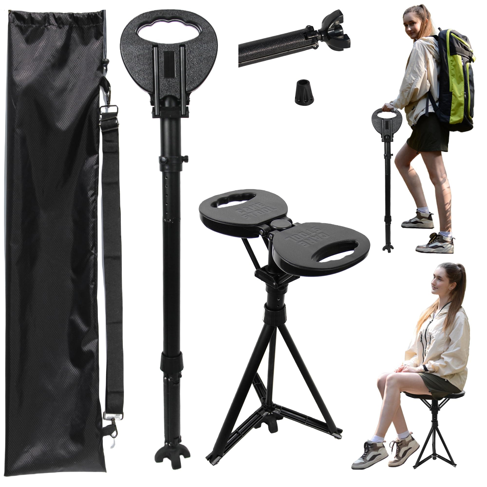 Adjustable Walking Cane with Seat 2 in 1