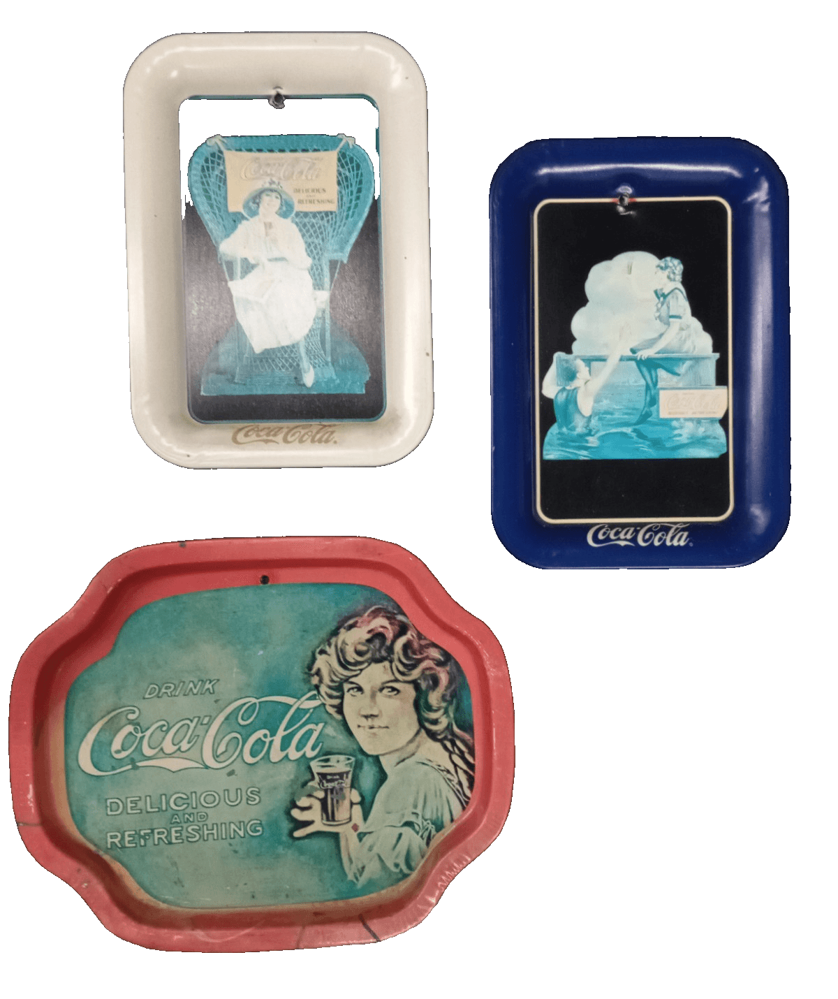 Set Of 3 Vintage 1980s Coca-Cola Advertising Metal Trays