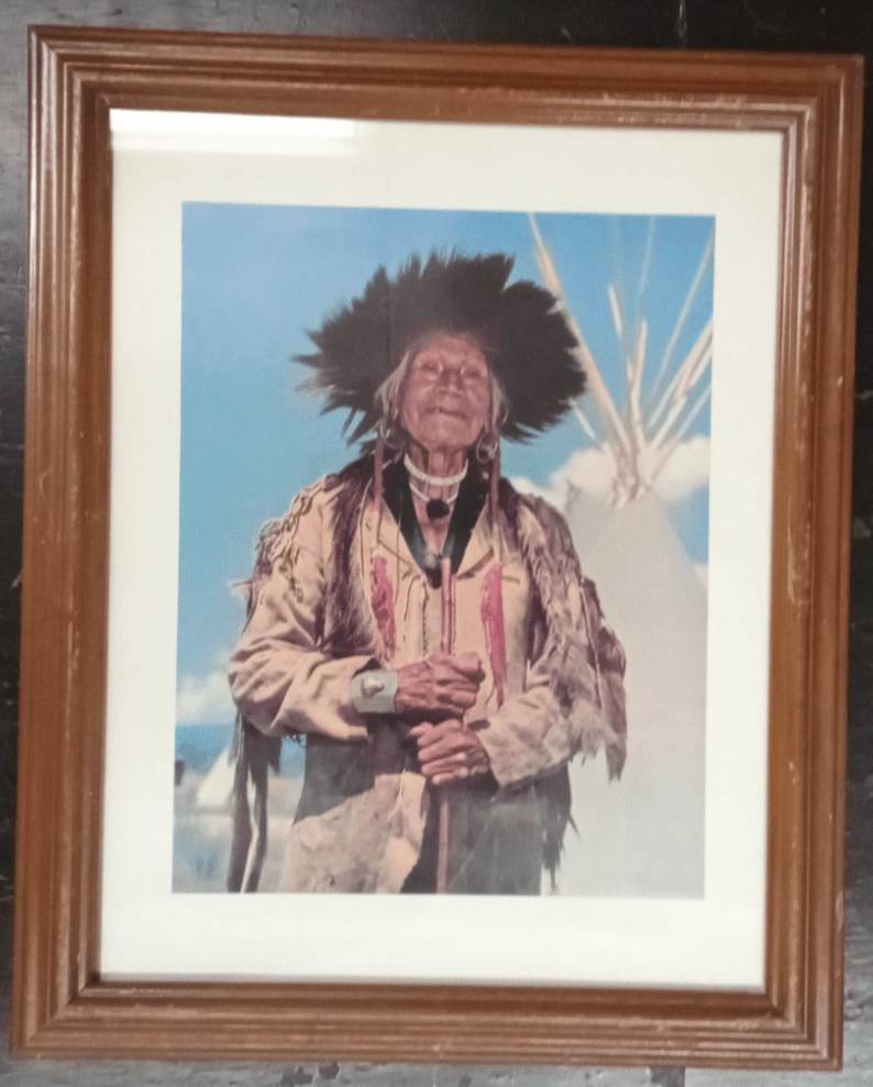Vintage Old Native American Chief Framed Art Photograph Print