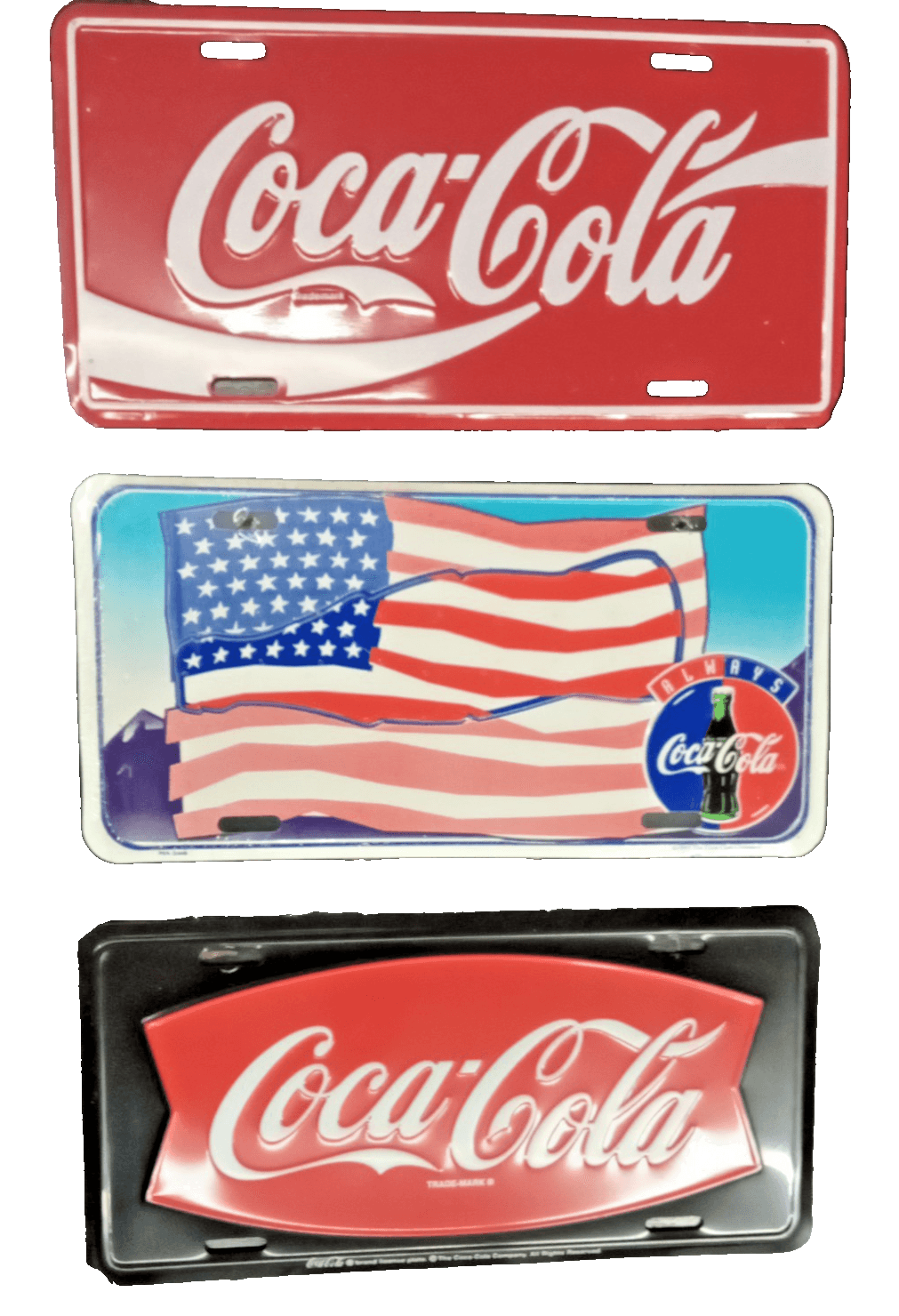 Set Of 3 Coca Cola Metal Car Tag License Plates / Coca-Cola Merchandise