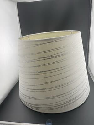 Fabric Lampshade White Off White Silver Metallic Stripe Empire Tapered 9” X 12”