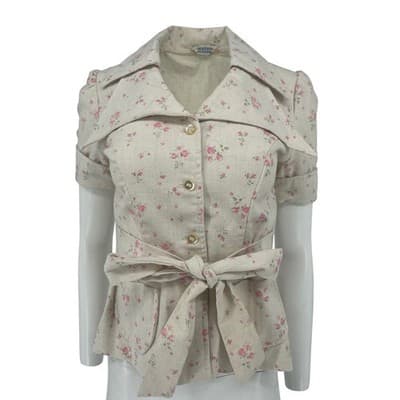 Vintage 70s Floral Safari Shacket Dagger Pointed Collar USA Union Made XS S