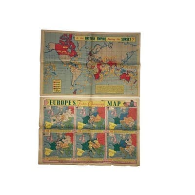 1939 Sunday News Map British Empire Europe Changing WWII Vintage Insert Ephemera