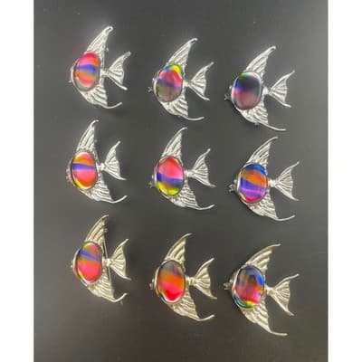 Silver Fish Brooch Components with Art Glass Belly – Designer Ready – Lot of 9