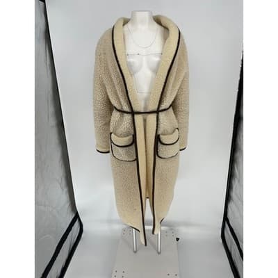 Vintage 70s Wool Sherpa Teddy Coat Oversized Unisex Scandi Cream Brown Woolmark