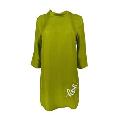 Massimo Alba Silk Shift Dress L Chartreuse Pea Green Hand Painted Snake Tunic