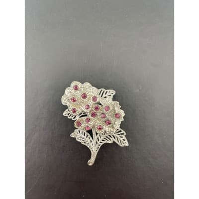 Vtg 30s Little Nemo Rhinestone Floral Brooch Pot Metal Jewelry Deco Mid century