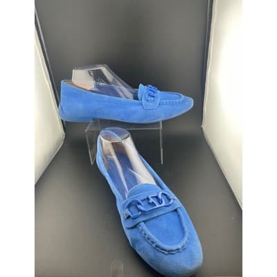 Franco Sarto Blue Suede Horsebit Loafers Size 11 Moc Toe Slip On Flats Italy