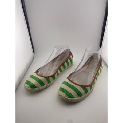 Striped Espadrille Ballet Flats Preppy Coastal Summer Shoes Nine West sz 8.5