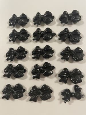 Vintage Lot Of 15 Girl’s Hair Clip Barrettes Bows Black Plastic 80’s 90’s Y2K