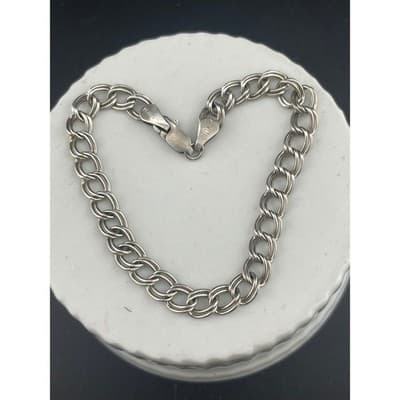 Vintage Italian Sterling Silver Double Rolo Link Bracelet 925 7.75"