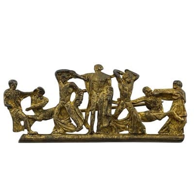 Vintage 800 Silver Gilt Centaur Mythology Panel Brooch Classical Scene Italy