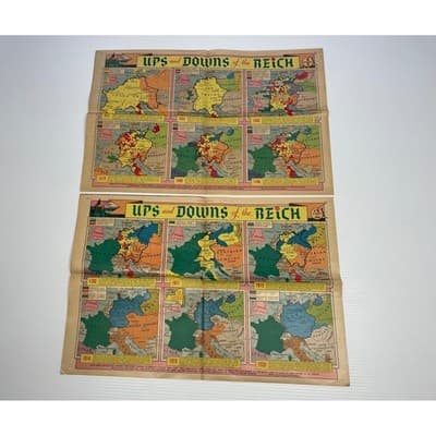 1939 May Pre-WWII Reich Map Pair "Ups and Downs of the Reich" Sunday News Color