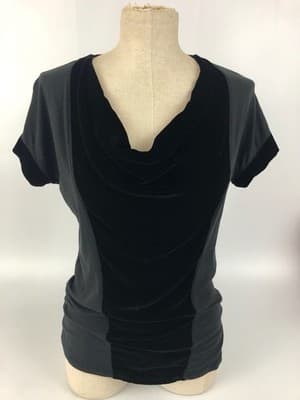 Calvin Klein Black Velvet & Silk Blend Blouse Top Cowl Neck Size Small READ